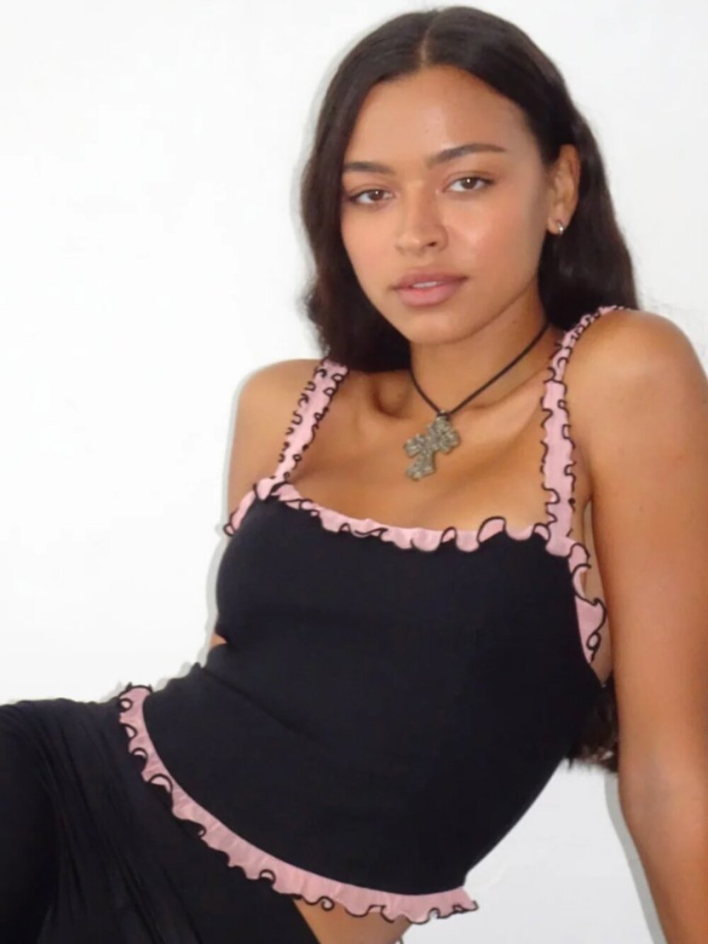 Motel Rocks Black and Pink Delia Corset Top